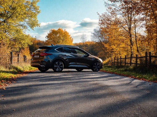 photo of a car parked on a country road